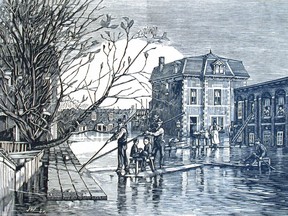 Montreal flood, wood engraving, 1850-1885.