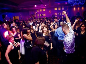 THE RIGHT KIND OF CALORIE BURN: Guests in their black and white finery hit the dance floor, working off all that good cuisine at the Black & White Dance Party, benefiting the Thoracic Surgery Research Foundation of Montreal.