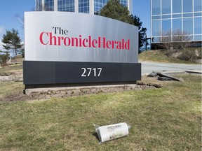 The Chronicle Herald sign is seen in Halifax on Thursday, April 13, 2017. SaltWire Network Inc., a media group that publishes the Chronicle Herald, announced it is purchasing all Transcontinental papers in Atlantic Canada.