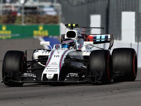 Lance Stroll of Montreal drives the Williams Martini Racing Williams FW40 Mercedes during the Formula One Grand Prix of Russia on Sunday, April 30, 2017, in Sochi.