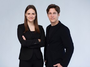 Conductor Dina Gilbert (left) and composer Maxime Goulet (right).