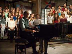 Gregory Charles's outreach plans for the Lanaudière Festival include a new stress on the young talent with which he is already widely identified. Above, Charles performs with choirs on the TV show Crescendo.