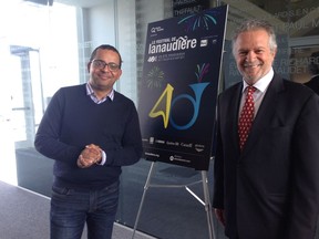 Gregory Charles, left, with Lanaudière Festival general manager François Bédard, was announced as the festival's next artistic director on Tuesday.