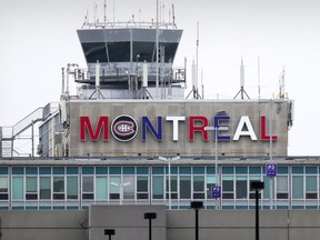 "It's a great way to celebrate the Stanley Cup playoffs," airport spokesperson Stéphanie Lepage says of the terminal sign.