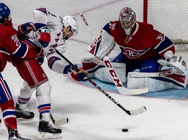 Montreal Canadiens goalie Carey Price (31) watches New York Rangers left wing Rick Nash (61) in front of the net during 3rd period action of game 5 of the playoffs at the Bell Centre in Montreal, on Thursday, April 20, 2017.