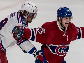 Montreal Canadiens' Artturi Lehkonen (62) opens the scoring against the New York Rangers during 1st period action of game 5 of the playoffs at the Bell Centre in Montreal, on Thursday, April 20, 2017.