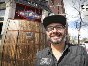 Owner Paulo Branco outside his Chez Serge bar that he has renamed Chez Subban in honour of his favourite hockey player P.K. Subban in Montreal on Friday, April 28, 2017.