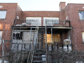 The rear of a boarded up apartment building in Montreal. N.D.G. has established a fund to carry out emergency repairs in rental buildings.