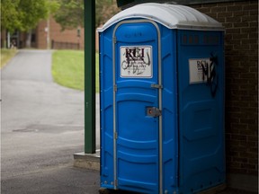 A portable toilet in Coffee Park in Notre-Dame-de-Grace in Montreal on Monday, July 25, 2011.