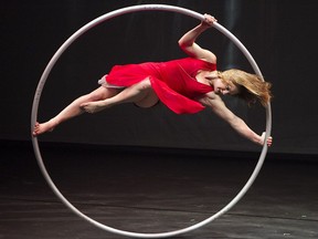 Cirque Eloize's artist Nora Zoller on the Cyr Wheel, during media call on Monday March 21, 2016.