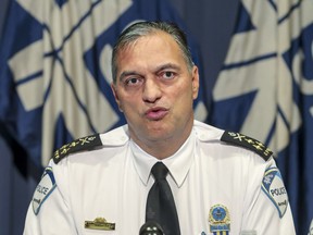 Montreal police Chief Philippe Pichet (pictured in October 2016) avoided criticizing Montreal Police Brotherhood president Yves Francoeur for dropping bombshell allegations that two Liberal MNAs were shielded from prosecution.