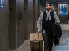 Prosecutor Dennis Galiatsatos arrives at the Montreal courthouse on April 6, the start of the first-degree murder trial of Amalan Thandapanithesigar.