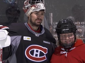 The Montreal Canadiens' Carey Price with sixteen-year-old Amelia Meklaus from New York. Meklaus got to meet her hero as a Make-A-Wish foundation participant.