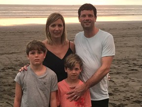 Shanna and Brett Doyle are seen with their sons, Cole, 10, and Simon, 8, in this undated family handout photo. The public outcry over the contentious airline practice of overbooking flights has found a new target in Atlantic Canada, where a 10-year-old P.E.I. boy was bumped from an Air Canada flight that was supposed to take his family to a sunny destination during the March break. The airline apologized to the family Monday after the boy could not be assigned a seat on the flight from Charlottetown to Costa Rica.