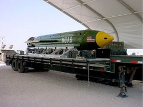 This photo provided by Eglin Air Force Base shows the GBU-43/B Massive Ordnance Air Blast bomb.