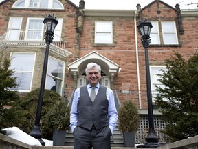 Peter Trent, long-time mayor of Westmount, poses outside his home on March 31, 2017.