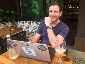 Montreal-based entrepreneur JF Brou works from Botanika Lounge in Medellin's upscale Poblado neighbourhood, on May 5, 2017.