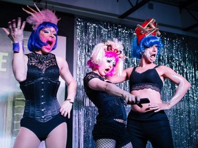 House of Laureen's Connie Lingua, Uma Gawd and Dot Dot Dot take to the stage at the annual Wiggle fundraiser for Never Apart, a local non-profit organization determined to create social change and spiritual awareness through cultural programming.