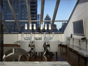 The dazzling three-bedroom Royal Suite at Le Mount Stephen hotel is one of the luxurious penthouses with a glass roof.