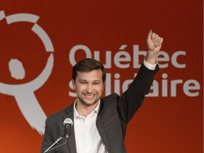 Gabriel Nadeau-Dubois, who was a spokesperson for the CLASSE student group during the 2012 student protests, is one of the spokespeople for QS along with Manon Massé