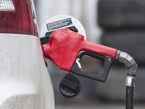 A gas pump is shown at a filling station in Montreal on April 12, 2017. The country's annual inflation rate slowed to an unexpectedly weak 1.6 per cent last month as the continued decline in food prices played a big role in offsetting the higher cost of gasoline. The latest reading from Statistics Canada shows the pace of inflation decelerated from February's year-over-year reading of two per cent, which was right on the Bank of Canada's ideal target.