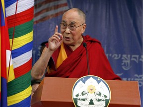 Tibetan spiritual leader the Dalai Lama speaks to a gathering of Tibetans in exile  at the Tsuglakang Temple in McLeod Ganj on May 10, 2017.