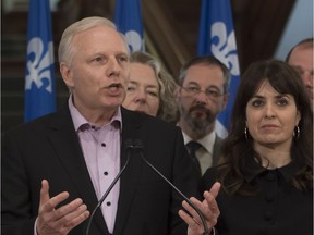 Parti Quebecois Leader Jean-Francois Lisee speaks to reporters prior to a party caucus meeting, Tuesday May 23, 2017 at the legislature in Quebec City.
