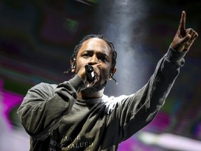 In this Aug. 27, 2016 file photo, Kendrick Lamar performs at FYF Fest in Los Angeles. Lamar's third official studio album, DAMN.