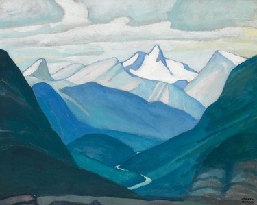 Lawren Stewart Harris piece titled Yoho Valley and Isolation Peak / Mountain Sketch XLV, oil on board circa 1928.