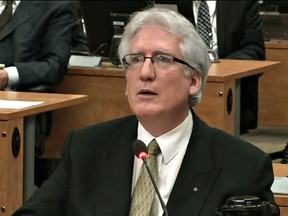 Former agent for Union Montreal, Marc Deschamps, is seen in a frame grab from the video feed as he testifies at the Charbonneau inquiry looking into corruption in the Quebec construction industry Monday, March 25, 2013 in Montreal.