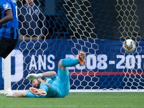 Impact goalkeeper Maxime Crepeau allows a goal to Vancouver Whitecaps during first half semifinal Canadian Championship in Vancouver, B.C., on Tuesday May 23, 2017. Crépeau will be in nets for the return leg on Tuesday night at Saputo Stadium.