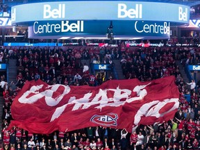 Fans get ready for a Canadiens game at the Bell Centre.