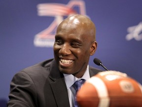 Kavis Reed is all smiles after being promoted to general manager for the Montreal Alouettes on December 14, 2016.