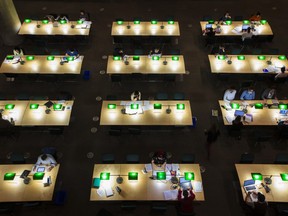 The interior of the National Archives inside the Grande Bibliothèque in Montreal.