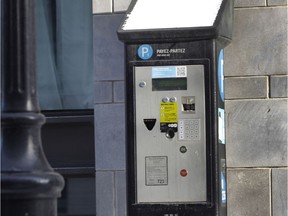 A parking meter in downtown Montreal.