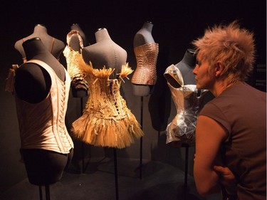 Jean Paul Gaultier's corsets under scrutiny at the Montreal Museum of Fine Arts in Montreal Tuesday June 14, 2011.  (Michelle Berg / THE GAZETTE)