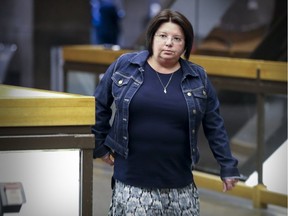 Marlene Dufresne, mother of victim Gabrielle Dufresne walks through the Palais de Justice in Montreal during the murder trial of Jonathan Mahautiere Monday May 1, 2017.
