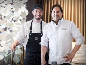 Daniel Vézina (right) has established Laurie Raphaël restaurants — named after his children — in Montreal and Quebec City. Samuel Sauvé-Lamothe runs the kitchen at the Montreal location.