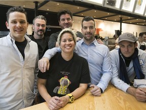 Big names are behind the new fast-food concept: from left, Jean-François Saine, Zebulon Perron, Cheryl Johnson, Jeffrey Finkelstein, Sebastien Blancette and Charles-Antoine Crête.