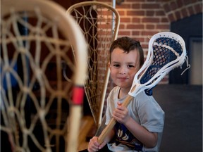 Kahrhatakehshon Delormier, age 4, is a seventh generation descendant of the famous lacrosse player Big John Canadian. Delormier was on hand for the Canadian Lacrosse Foundation press conference in Montreal on Tuesday May 16, 2017.