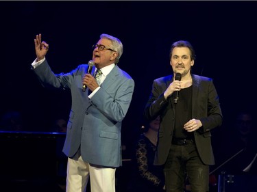 Guy A. Lepage (right) performs with Michel Louvain during the 375th concert at the Bell Centre called Bonne Fête Montréal in Montreal, May 17, 2017.