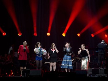 Martha Wainwright (2nd Right) performs with Kim Richardson, La Bronze and Ariane Moffatt and Lyne Fortin during the 375th concert at the Bell Centre called Bonne Fête Montréal in Montreal, May 17, 2017.