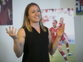 Josée Belanger announced she was retiring from soccer during a press conference in Montreal on Monday May 29, 2017.