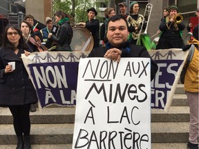 Norman Matchewan, of the Barrière Lake reserve, was downtown Thursday to protest a mining claim near his community.