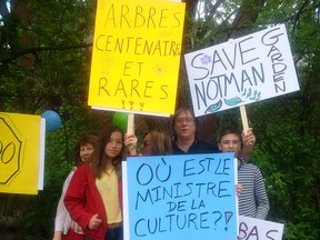 A group hoping to save Notman Garden, behind the historical Notman House, on the corner of Milton and Clark Sts. staged a demonstration on Saturday, May 27, 2017.