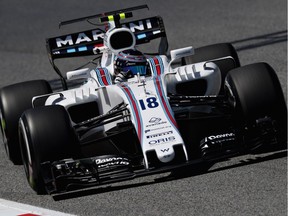 Lance Stroll of Montreal driving the (18) Williams Martini Racing Williams FW40 Mercedes on track during practice for the Spanish Formula One Grand Prix at Circuit de Catalunya on May 12, 2017 in Montmelo, Spain.