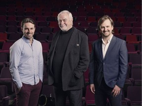 Outgoing artistic director Michel Dumont, centre, says his successors David Laurin, left, and Jean-Simon Traversy "understand what has always been the first mandate of Théâtre Jean-Duceppe — that it be accessible to all.”