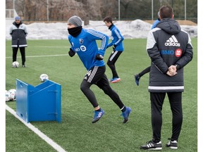 MONTREAL, QUE.: MARCH 29, 2017-- Montreal Impact midfielder Adrian Arregui takes part in a team practice in Montreal on Wednesday March 29, 2017. (Allen McInnis / MONTREAL GAZETTE)