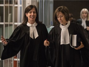 Crown prosecutors Nicole Martineau and Marlene Archer, right, will present their last witness at the Contrecoeur trial on Tuesday.