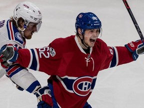 Montreal Canadiens left wing Artturi Lehkonen opens the scoring against the New York Rangers during 1st period action of game 5 of the playoffs at the Bell Centre in Montreal, on Thursday, April 20, 2017.